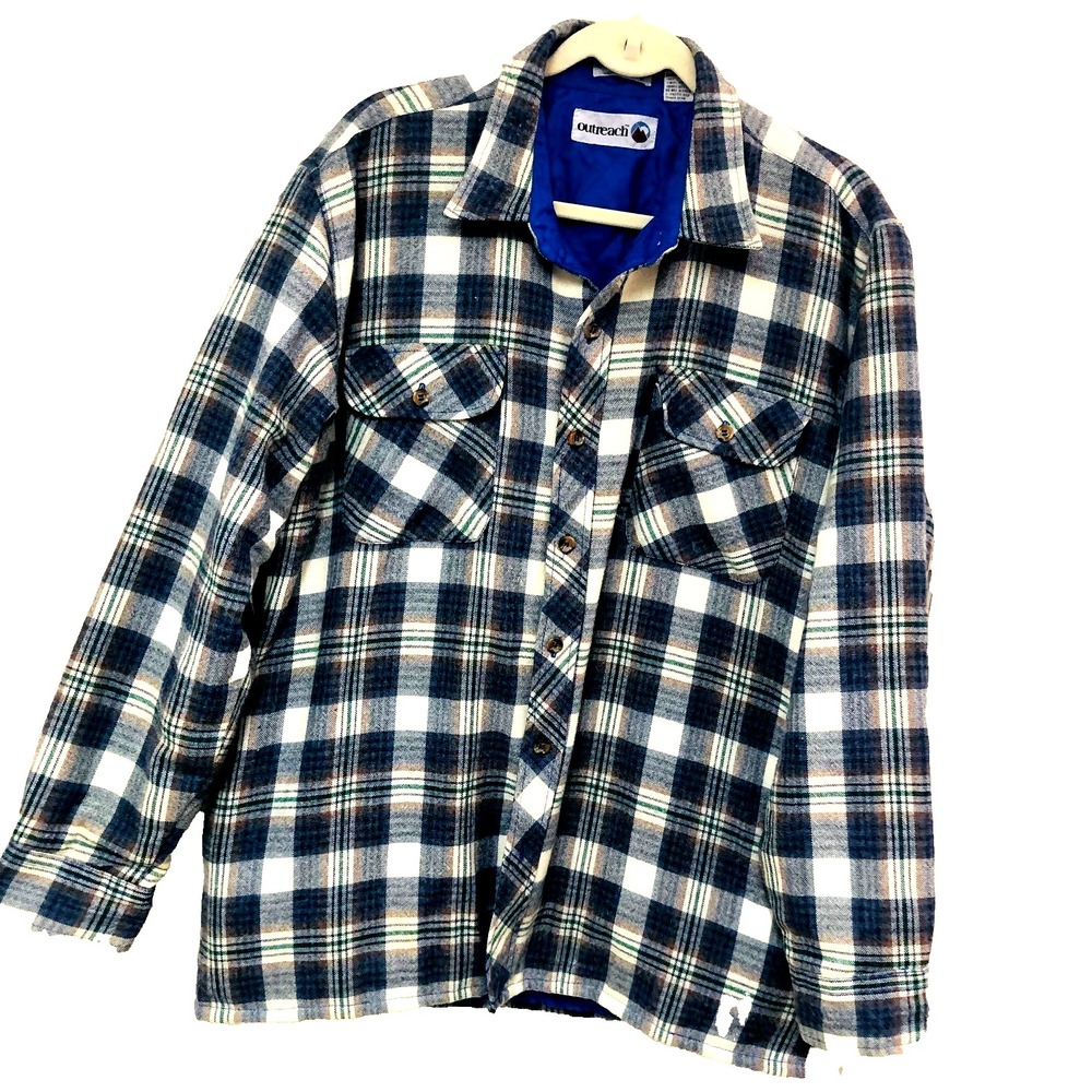 Vintage Plaid Shacket Jacket Mens L Barn Chore Gorpcore Utility Quilted Outreach